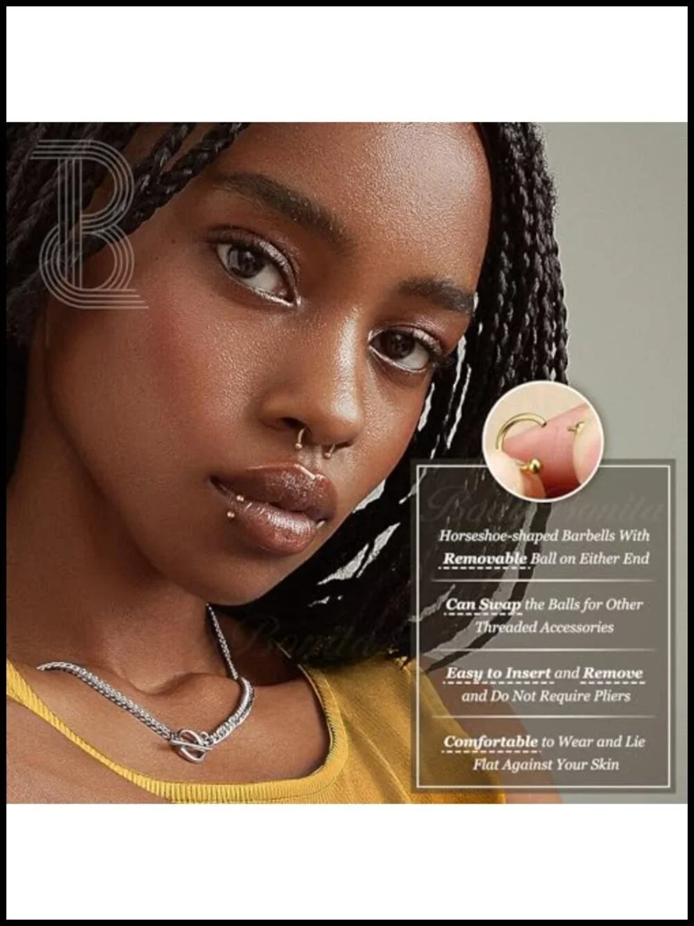 G23 Titanium Septum Ring Horseshoe Nose Ring 16G 3 Pack ASTM F136